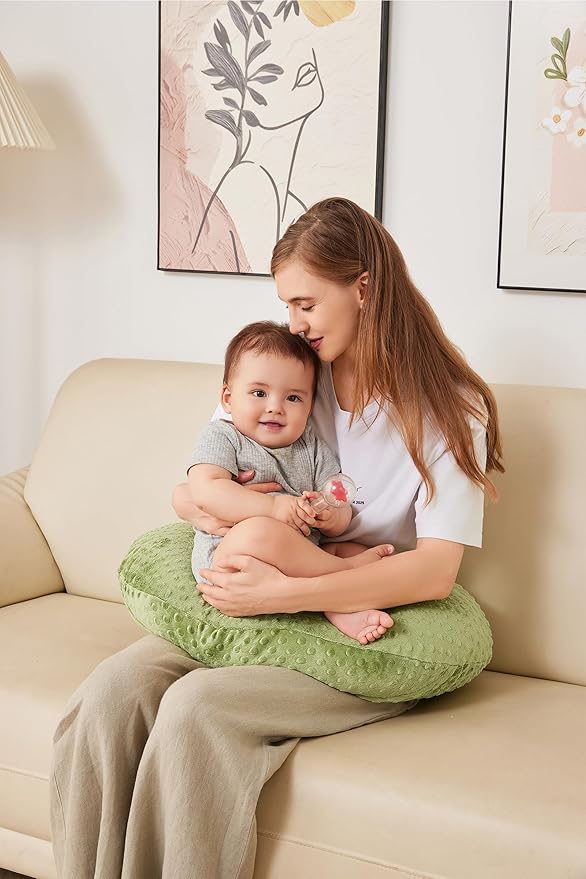 Nursing Pillow for Bottle and Breastfeeding, Ergonomic Comfort Nursing Essentials for Mom and Baby, Feeding Support Pillow with Removable Cover, Easier and Healthier Nursing (Dark Green)