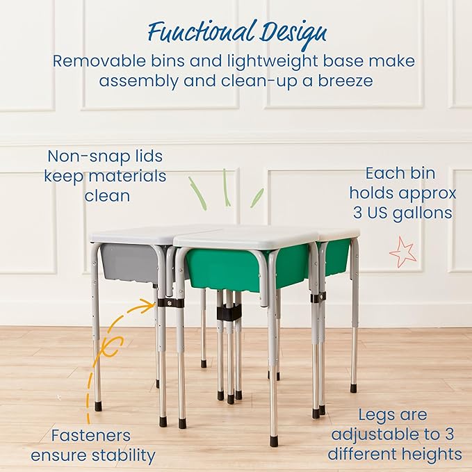 ECR4Kids 4-Station Sand and Water Adjustable Play Table, Sensory Bins, Grey/Emerald