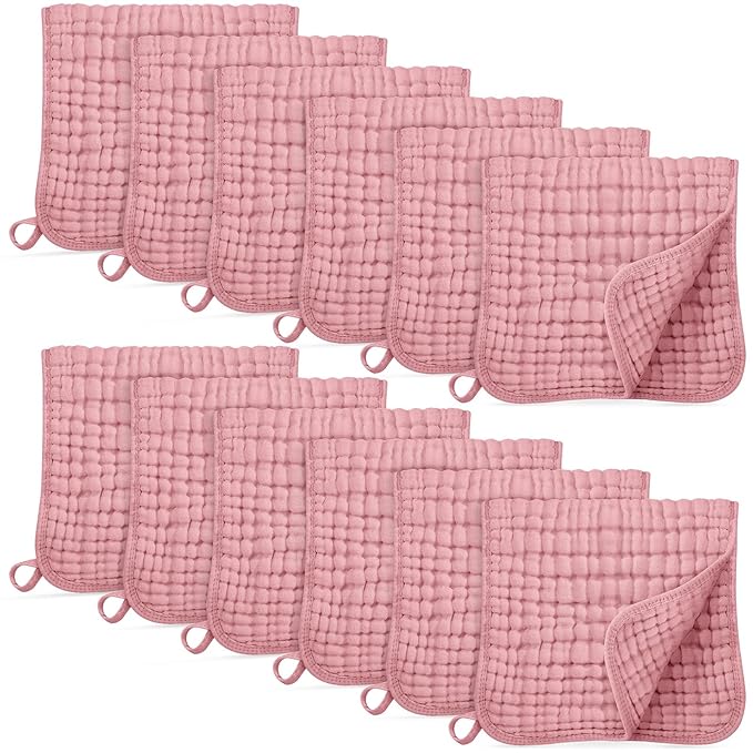 Muslin Burp Cloths for Baby 100% Cotton Burping Cloths for Boys Girls Large 20''X10'' Extra Soft and Absorbent 12 Pack - Bean Paste