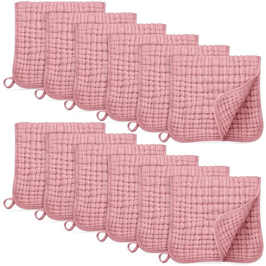 Muslin Burp Cloths for Baby 100% Cotton Burping Cloths for Boys Girls Large 20''X10'' Extra Soft and Absorbent 12 Pack - Bean Paste