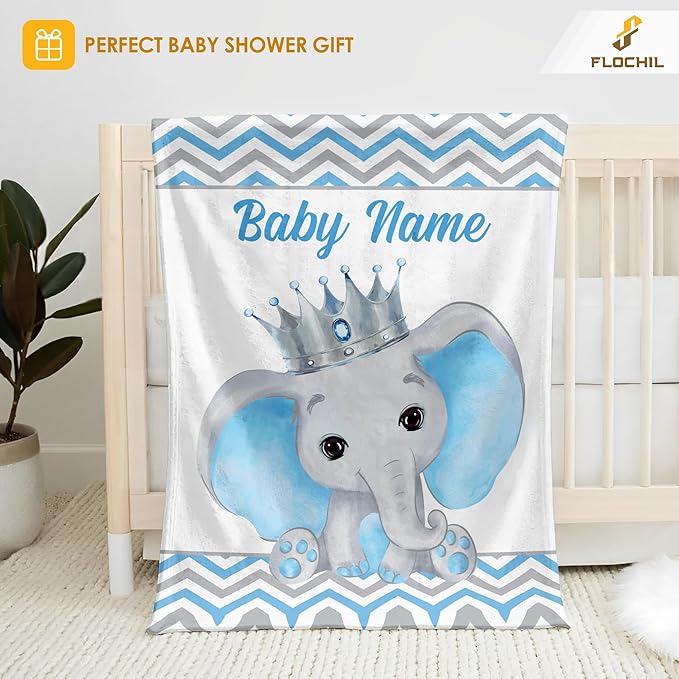 Personalized Baby Blankets, Custom Baby Blanket - Baby Blanket with Name for Boys, Best Gift for Baby, Newborn Elephants Flush Fleece (30x40) (Elephants 2)