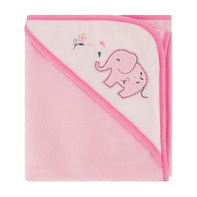 Cudlie Buttons & Stitches Baby Girl 3 Pack Rolled/Carded Hooded Towels in Blooming Elephant Print, GS71729
