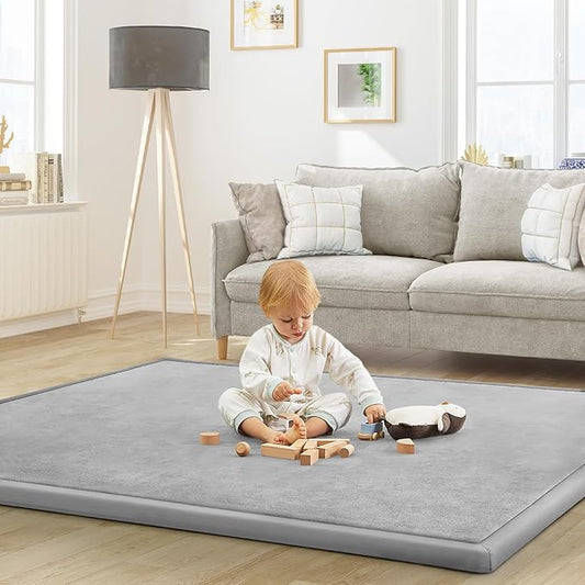 Baby Play Mat for Floor Tummy Time Mat Nursery Muscle Area Rug Playroom Rug Tatami 65"*50" Memory Foam 1.3" Thick Crawling For Babies,Toddlers, Infants, Kids,Floor(Light Gray)