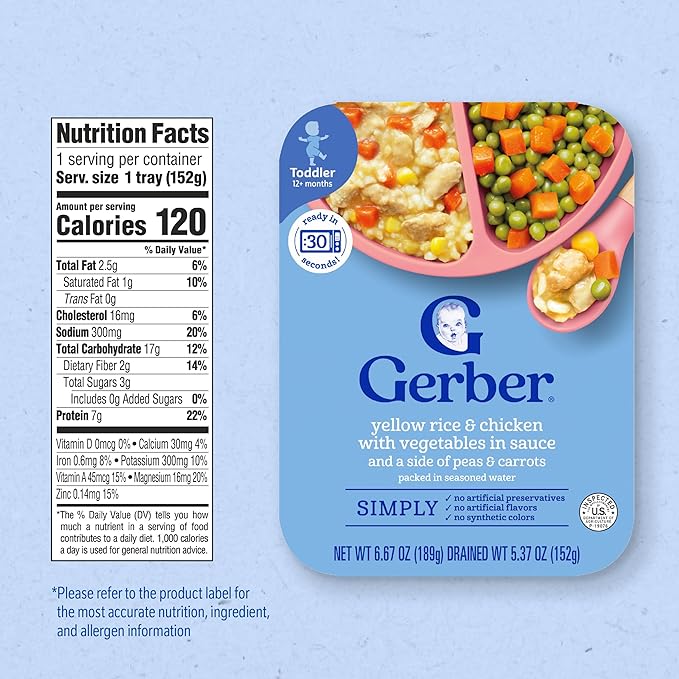 Gerber Toddler Food, Yellow Rice & Chicken, Mealtime for Toddler, 8PK