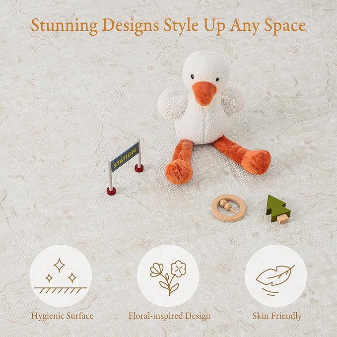 PopsyKosy Premium Exercise & Baby Foam Play Mats - Stylish & Large Non-Toxic Odorless Floor Mat - 6 Tiles - Spacious 6ft x 4ft - Peel-Resistant Reinforced - Soft Thick, Waterproof - Pearl Beige