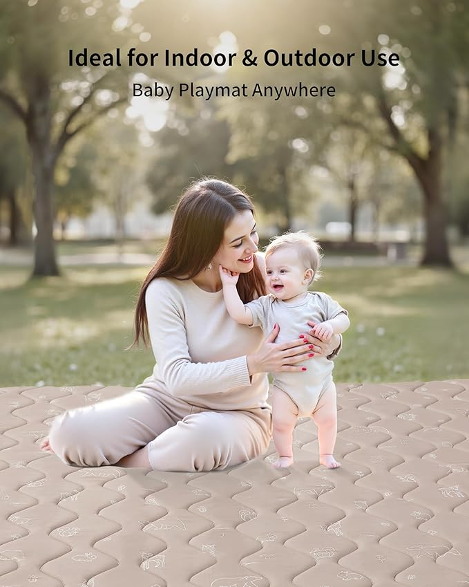 Fortella Play Mat for Baby, Soft Foam Floor Pads, 47"x47" Tummy Time Play mat for Infant and Toddler, Portable Foldable Puzzle Mat for Nursery, Outdoor Yard or Playpen (Forest Taupe)
