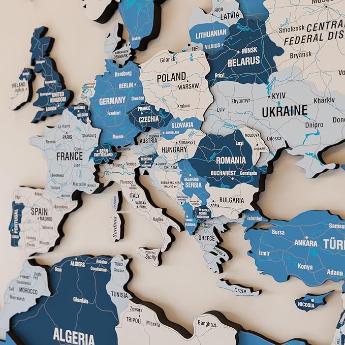 Colorfull Worlds 3D Wooden World Map Wall Art - Premium Multicolored World Travel Map for Wall Decor with Push Pins- Ideal Housewarming Gift & Travel Tracker (XLarge, Navy)