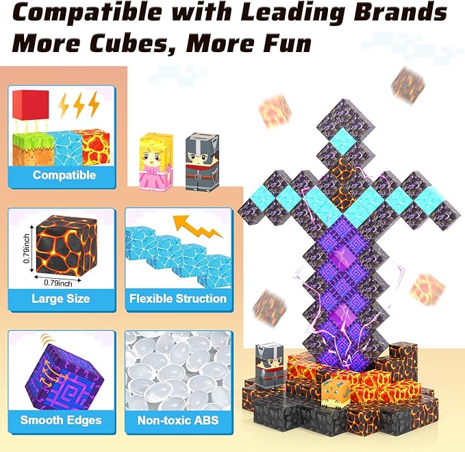 Coodoo 110PCS Magnetic Blocks - Build Mine Magnet World Magic Sword Portal Set, Magnet Kids Toys for Boys & Girls Age 3-5 4-8 5-7, STEM Magnetic Tiles Building Games Sensory Outdoor Toddler Toys