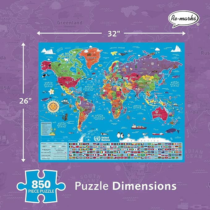 Re-marks Map of The World Deluxe Jigsaw Puzzle with Whimsy Pieces