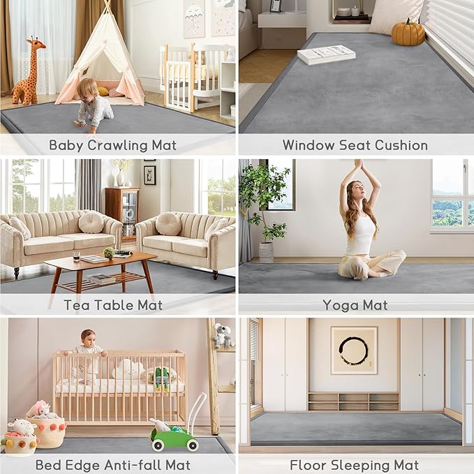 Baby Play Mat for Floor Tummy Time Mat Nursery Muscle Area Rug Playroom Rug Tatami 59"*59" Memory Foam 1.3" Thick Crawling For Babies,Toddlers, Infants, Kids,Floor(Grey)