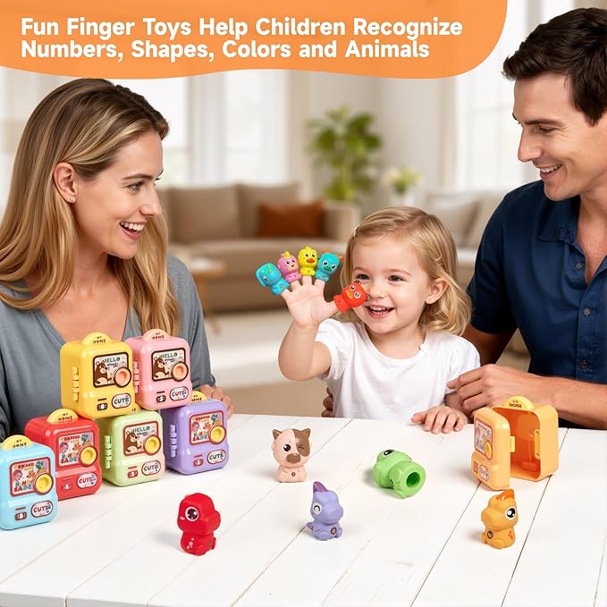 Learning Toy for Toddlers, Counting, Matching & Sorting Montessori Learning Toy，10pcs Animal Finger Puppets with Geometric Key Treasure Lock, Christmas Birthday Gift for Baby Boys Girls