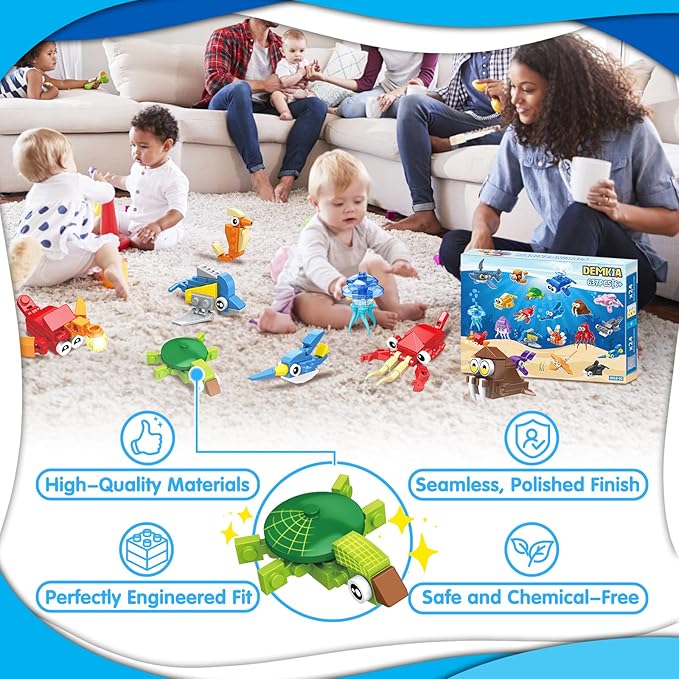 24 Packs Party Favors for Kids, 637 PCS 24in1 Marine Animals Small Fish Toys Mini Building Blocks Set for Goodie Bag Stuffers Classroom Prizes, Easter Birthday Gift for Boys Girls Ages 6-12