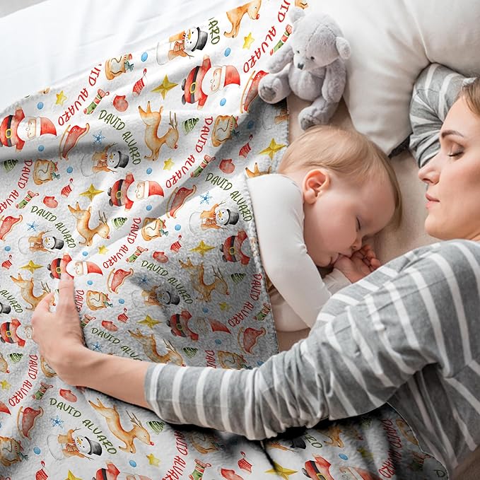 Ship Next Day - Custom Christmas Baby Blanket with Name | Multiple Styles Optional, Personalized Flannel Toddler Blanket, Christmas Swaddle for Boys & Girls, Xmas Decor Throw