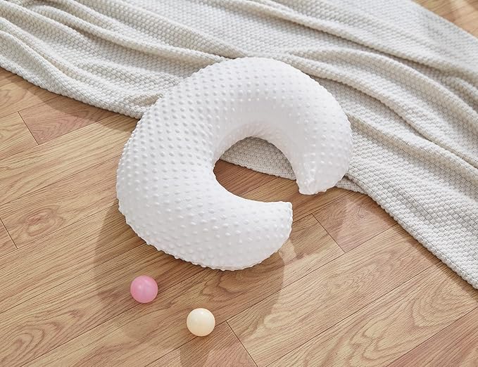 Nursing Pillow and Positioner Breastfeeding and Bottle Feeding, Propping Baby, Tummy Time, Sitting Support, with Removable Polyester Cover, dots Fabric, for Baby Boy Baby Girl (Bright White)