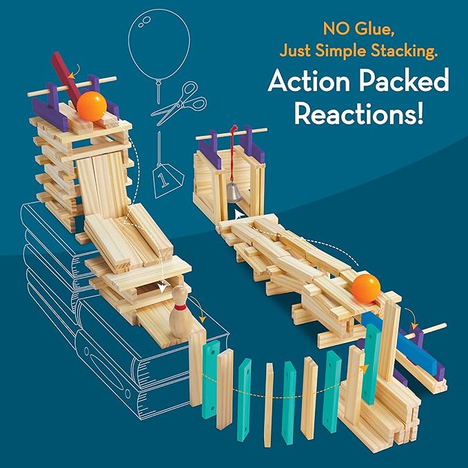 MindWare KEVA Contraptions Reactions Planks Building Toy - 178 KEVA Building Planks (191 Piece Set) - Free-Form Wood Building Set for Kids to Create Their Own Ball Maze – Ages 7 & Up