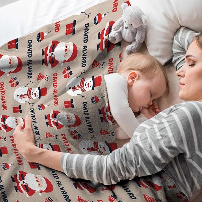 Ship Next Day - Custom Christmas Baby Blanket with Name | Multiple Styles Optional, Personalized Flannel Toddler Blanket, Christmas Swaddle for Boys & Girls, Xmas Decor Throw