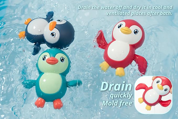 DUCKBOXX XX Bath Toys Wind up Backstroke Swimming Penguins for Kids 18M+ (3pcs)