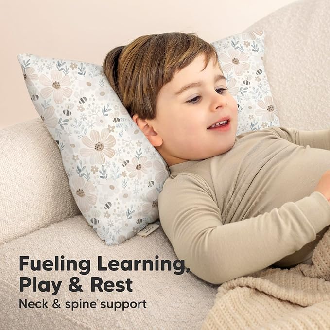 Toddler Pillow with Pillowcase - 13x18 My Little Cuddly Pillow, Viscose Derived From Bamboo Nursery Toddler Pillows for Sleeping,Kids Pillow,Small Travel Pillows,Mini Toddler Bed Pillow (Flora Vale)