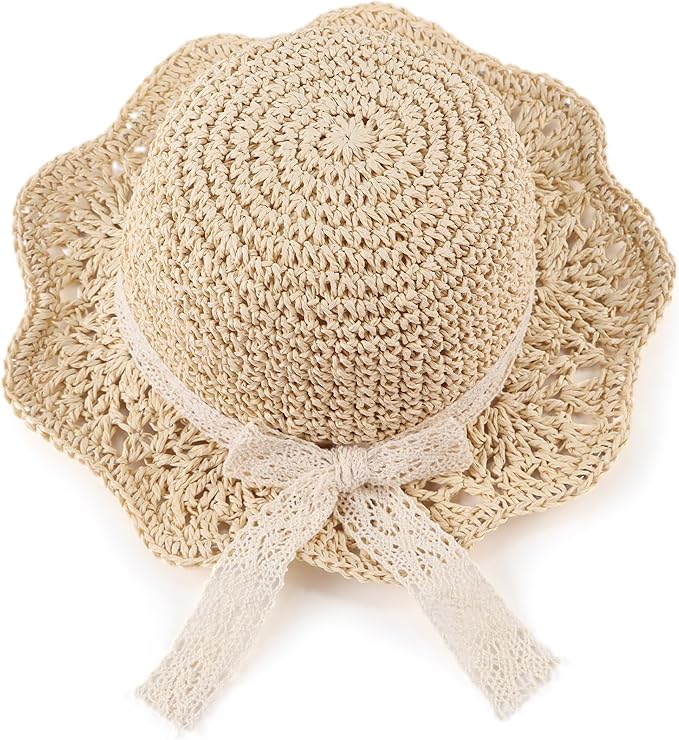 Baby Girl Straw Hat Outdoor Baby Sun Protection Hats Summer Bowknot Beach Cap for Infant Toddler Girls