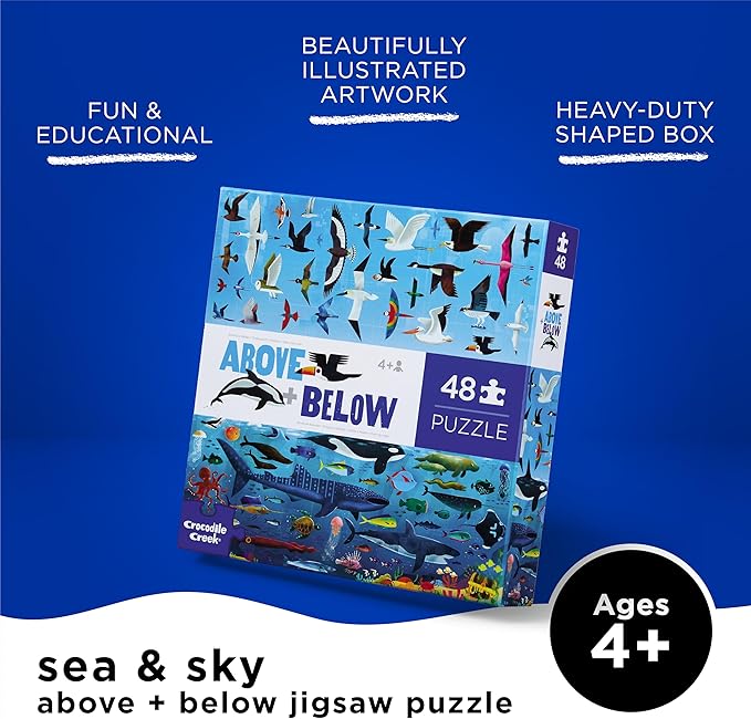 Crocodile Creek Above + Below 48-Piece Jigsaw Floor Puzzle - Fun Floor Puzzles for Kids Ages 4-8 - Sea & Sky - 27 x 20 inches Finished