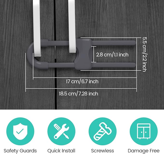 Jetec 10 Pieces Cabinet Locks for Babies, U-Shaped Proofing Drawers Safety Child Locks Adjustable, Easy to Use Childproof Latch for Knob Handle on Kitchen Door Storage Cupboard Closet (Gray)