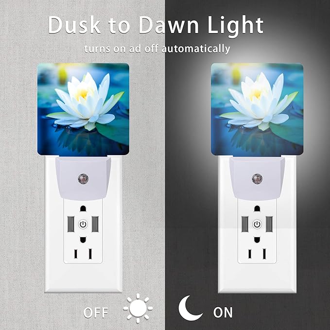 White Lotus Night Light,Beautiful Flower Plug-in Night Lights with Dusk-to-Dawn Sensor for Bedroom, Bathroom and Living Room 0.5W Sleep Friendly lamp for for Girlfriend/Boyfriend Gift