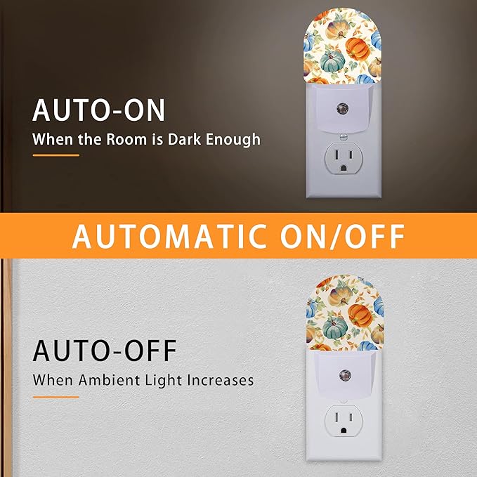 Thanksgiving Pumpkin Night Light,Night Lights Plug into Wall with Dusk to Dawn Sensor,Lamp for Bedroom Bathroom Hallway Nightlight for Women Girls