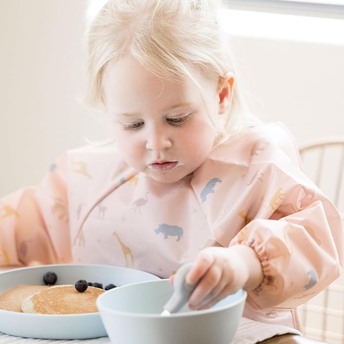 Tiny Twinkle Long Sleeve Bib for Babies & Toddlers – Waterproof Smock Bib for Eating – Machine Washable & Mess-Proof, Baby Feeding Essential & Shower Must-Have(Petite Safari, 6–24M)