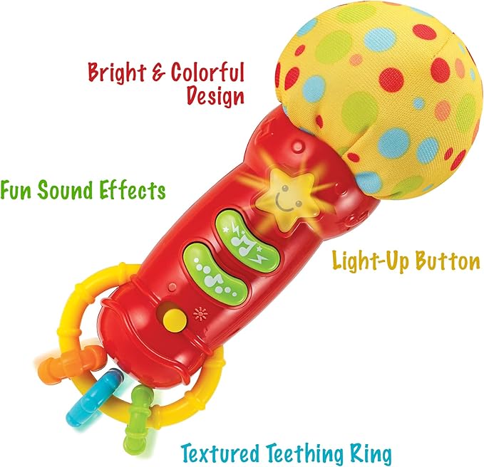 Baby Microphone Toy. My First Kids Microphone with Sounds and Teethers/Rattle. Battery Operated Toy for Toddlers and Babies 3-36 Months