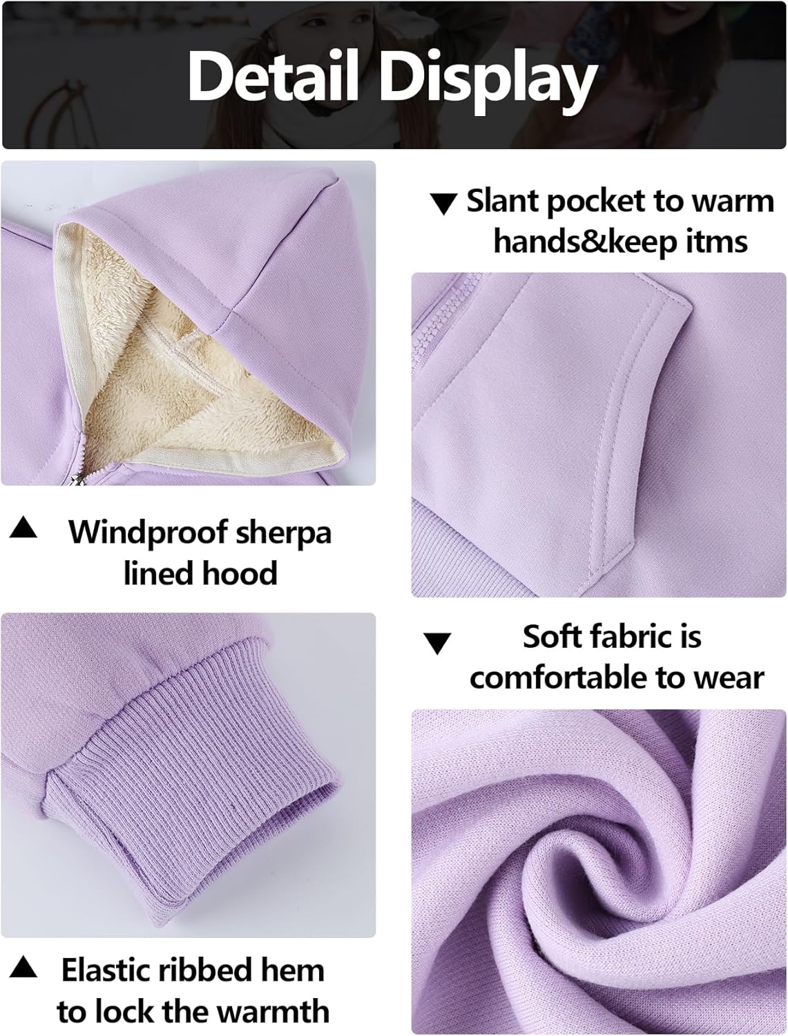 Gihuo Unisex Boy's Girls Winter Warm Sherpa Lined Zip Up Sweatshirt Fleece Jacket Kid's Hoodie Outerwear