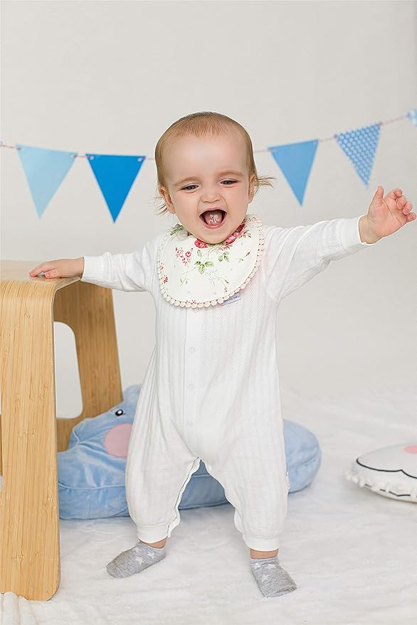 GZMM Baby Bib For Girls,Reversible Waterproof Handmade Natural Cotton Baby Drool Bib 0-12 months 2 Pack