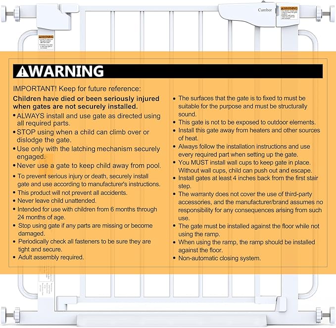 Cumbor 29.7-57" Extra Wide Baby Gate for Stairs, Mom's Choice Awards Winner-Dog Gate for Doorways, Pressure Mounted Walk Through Safety Child Gate for Kids Toddler, Tall Pet Puppy Fence Gate, White
