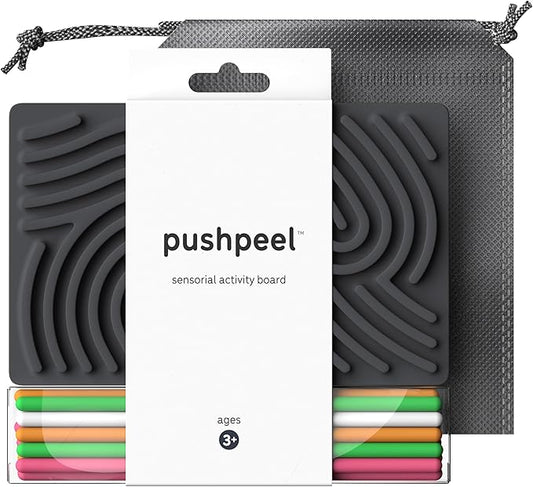 Sensory Activity Board: Silicone Fidget Toy for Calming, Stress, Anxiety, ADHD & Autism | Silent, No Mess | Kids 3+ & Adults | Includes Portable Travel Bag & 11 Strings (Granite)