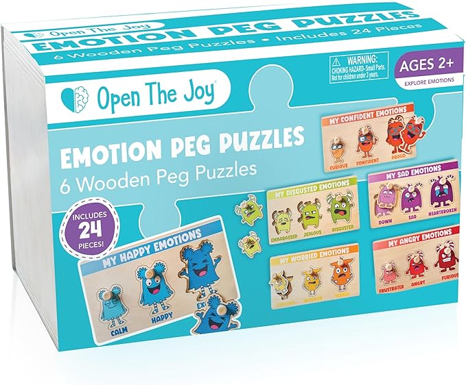 Open The Joy My Emotion Peg Puzzle – 24-Piece Emotional Regulation Puzzle for Kids | SEL Learning Tool for Identifying & Expressing Emotions | Wooden Puzzle for Ages 4+