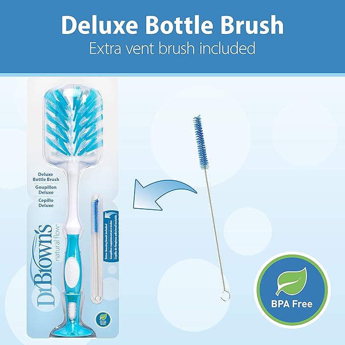 Dr. Brown's Deluxe Bottle Brush, Cleaning Brush for Baby Bottles, Nipples, and Sippy Cups with Suction Cup Stand & Bonus Brush, BPA Free (Pack of 12)