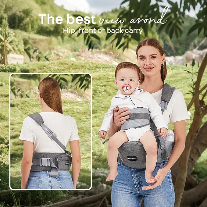 Baby Hip Carrier, Ergonomic,Baby Holder Carrier with Multiple Pockets & Shoulder Strap for Newborns & Toddlers -Gray
