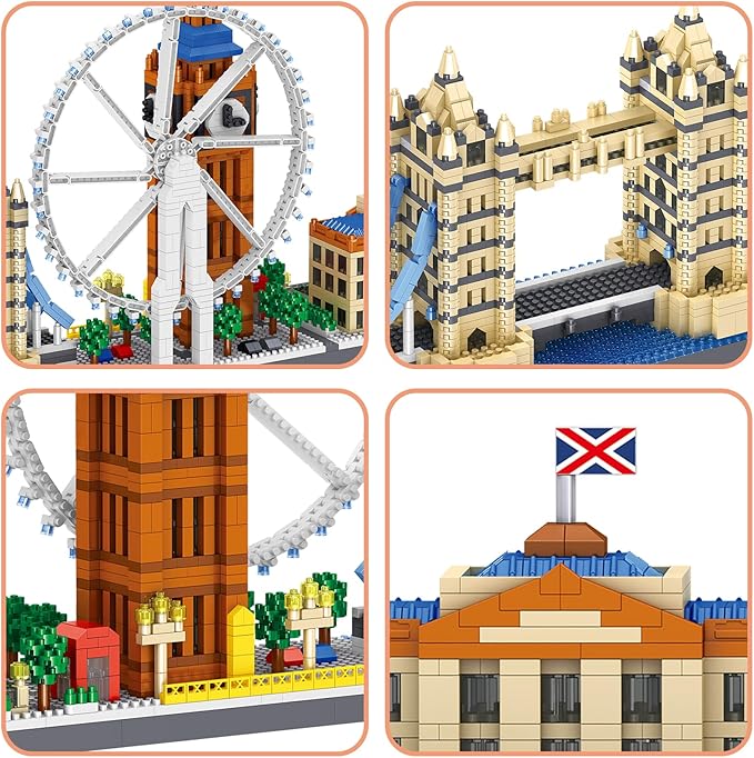 Architecture London Skyline Micro Mini Blocks Building Set, The London Eye, Big Ben, Westminster Palace, and Tower Bridge Gift for Kids and Adults (3110 Pieces)