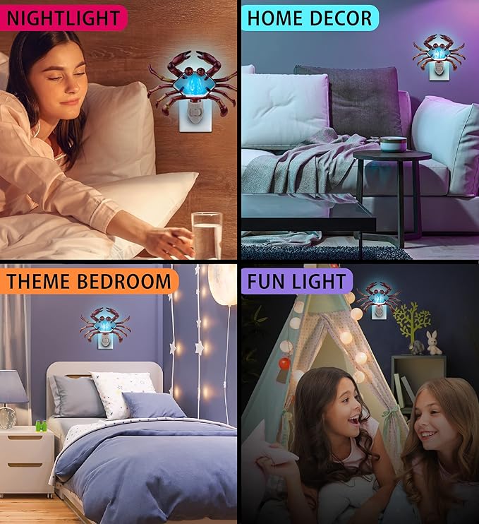 Puzzled Glass Art Night Light, Plug in Decorative Socket Lamp, Manual On & Off Portable Lights for Stairway, Bedroom, Bathroom, Nursery, Home Accessory & Kitchen Decor - Crab