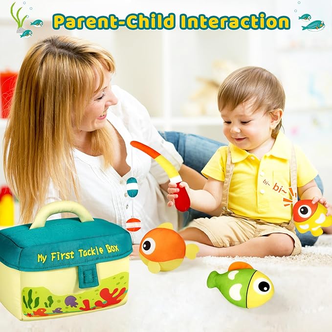 KMUYSL Baby Toys 0-3-6-9-12 Months, My First Tackle Box Plush Toys -4 Pcs Sensory Playset Soft Toys with Squeaker Crinkle for 0-12 Months Newborn Infant, Birthday for Boys Girls