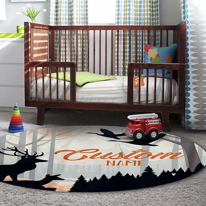 Personalized Nursery Crib Bedding Set: Orange Forest Custom Name 5 Piece Baby Crib Sets with Sika Deer Theme - Toddler Double Layer Blanket Set, Comfortable Crib Bed Sheets for Baby Grils
