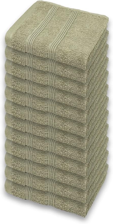 Kaufman - Premium Washcloth Set of 12 (13x13 Inches) 100% Cotton Ring Spun, Highly Absorbent, Durable and Ultra Soft Feel Wash Cloths Essential for Bathroom, Spa, Gym, and Face Towel (12PK)