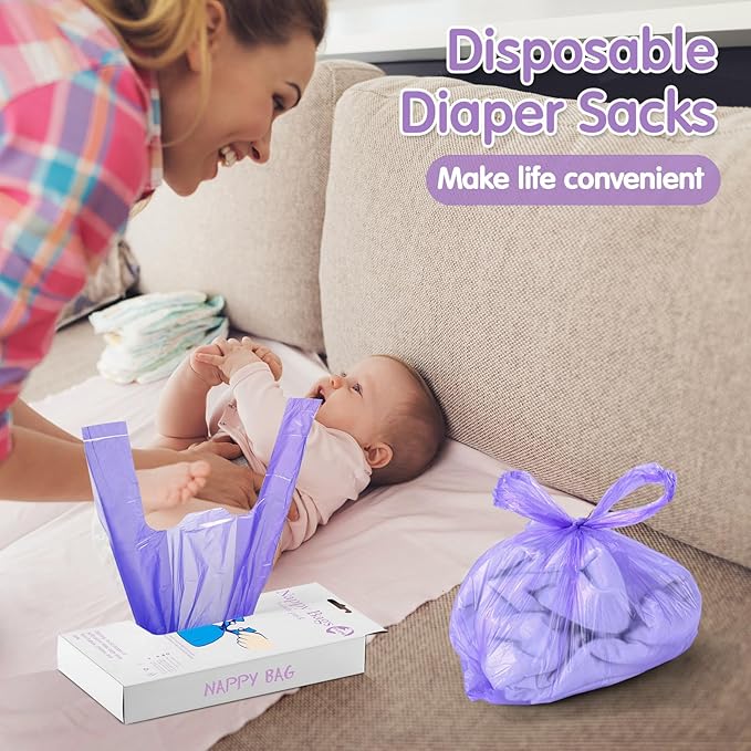 Honoson 1200 Count Baby Disposable Diaper Bags Scented Diaper Sacks with Tie Handle Disposal Baby Poop Trash Bags Waste Sacks Refill (Purple)