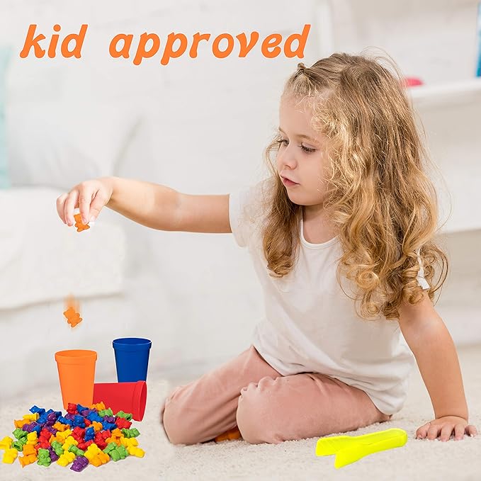 Colorful Counting Bears with Matching Cups - 60 Bears - Sort, Count & Color Recognition Learning Toy for Toddler & Kids - Montessori Education - Preschool Game