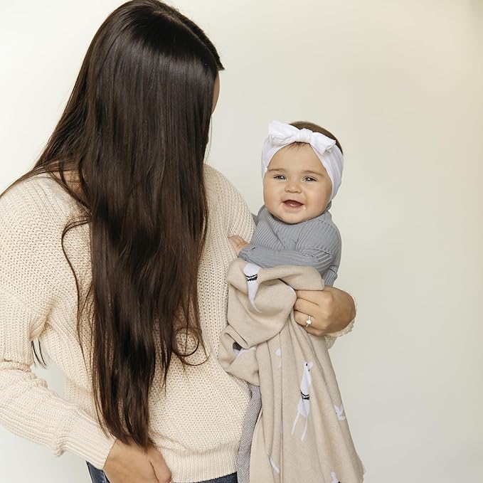 Unisex Cozy Receiving Swaddle Cuddle Stroller Crib Stroller 100% Fine Loomed Cotton Blanket - Quilt Blanket for Newborns, Infants Toddler, Boys and Girls (Llama - Cream)