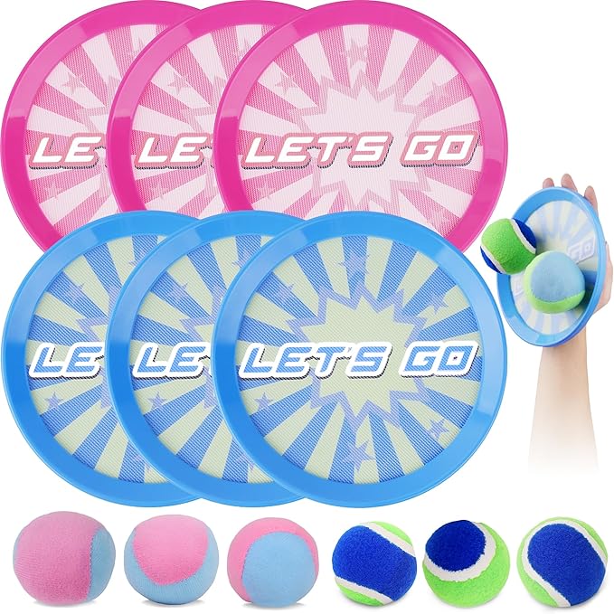 Toss and Catch Ball Set with 6 Paddles 6 Balls, Outdoor Toys for Kids Beach Toy Pool Toys Outdoor Yard Games for 3 4 5 6 7 8 9 10 Year Old Boys Girls, Ideal Gifts for Kids Age 3+