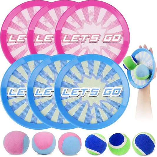 Toss and Catch Ball Set with 6 Paddles 6 Balls, Outdoor Toys for Kids Beach Toy Pool Toys Outdoor Yard Games for 3 4 5 6 7 8 9 10 Year Old Boys Girls, Ideal Gifts for Kids Age 3+