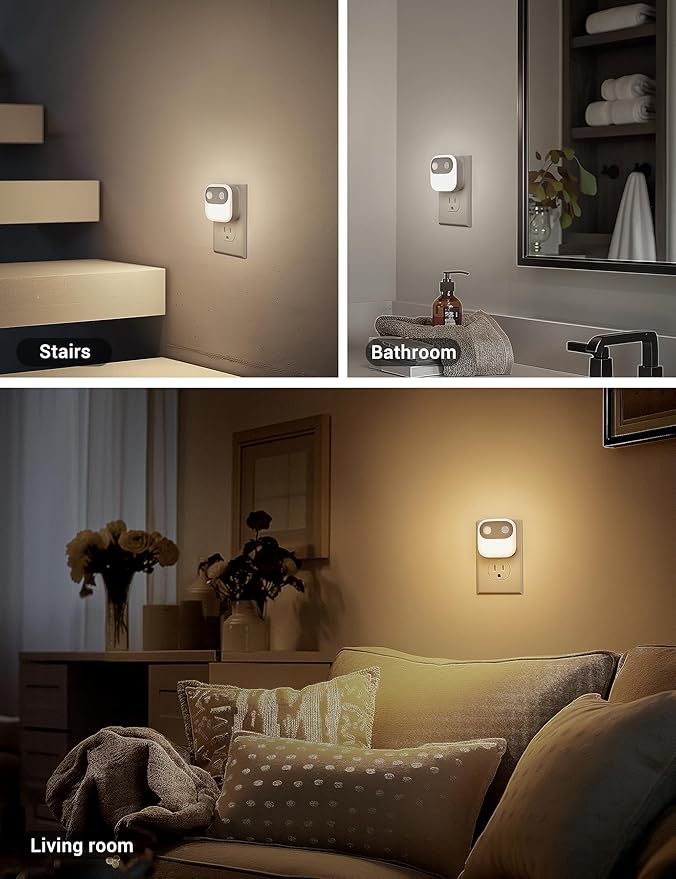 JandCase Motion Sensor Night Light, Night Lights Plug into Wall 2 Pack, 3000K/4000K/5000K Motion Activated Night Light, Light Sensor & Motion Sensor Nightlight for Bedroom, Stairs, Hallway