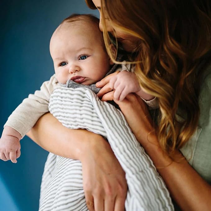 Little Unicorn Premium Cotton Swaddle Baby Blanket | Breathable Fabric | for swaddling, Play, Nursing & More (Grey Stripe)