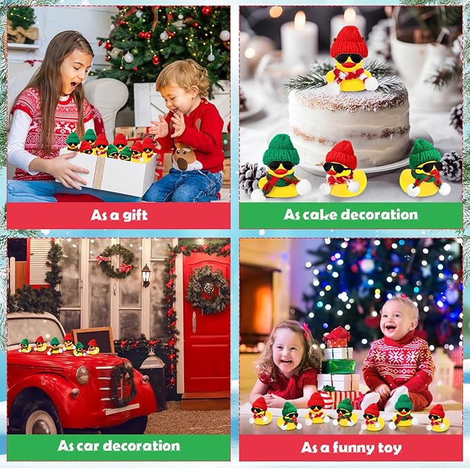 Syhood 48 Sets Christmas Mini Rubber Duck Bulk with Sunglasses Scarf Hats and Adhesive Dots Duckies Bath Toy Xmas Decor for Christmas Winter Gift Cruise Birthday Party (Classic Hat)