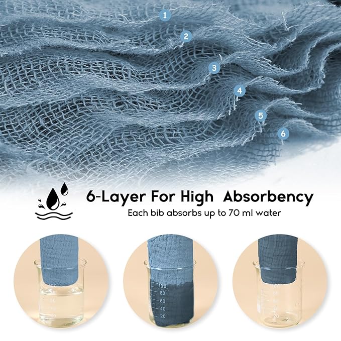 Yoofoss Muslin Baby Bibs 10 Pack 100% Organic Cotton 6-Layer Soft Absorbent Drool Bandana Baby Bibs for Drooling and Teething for Boys and Girls, Gradient Blue